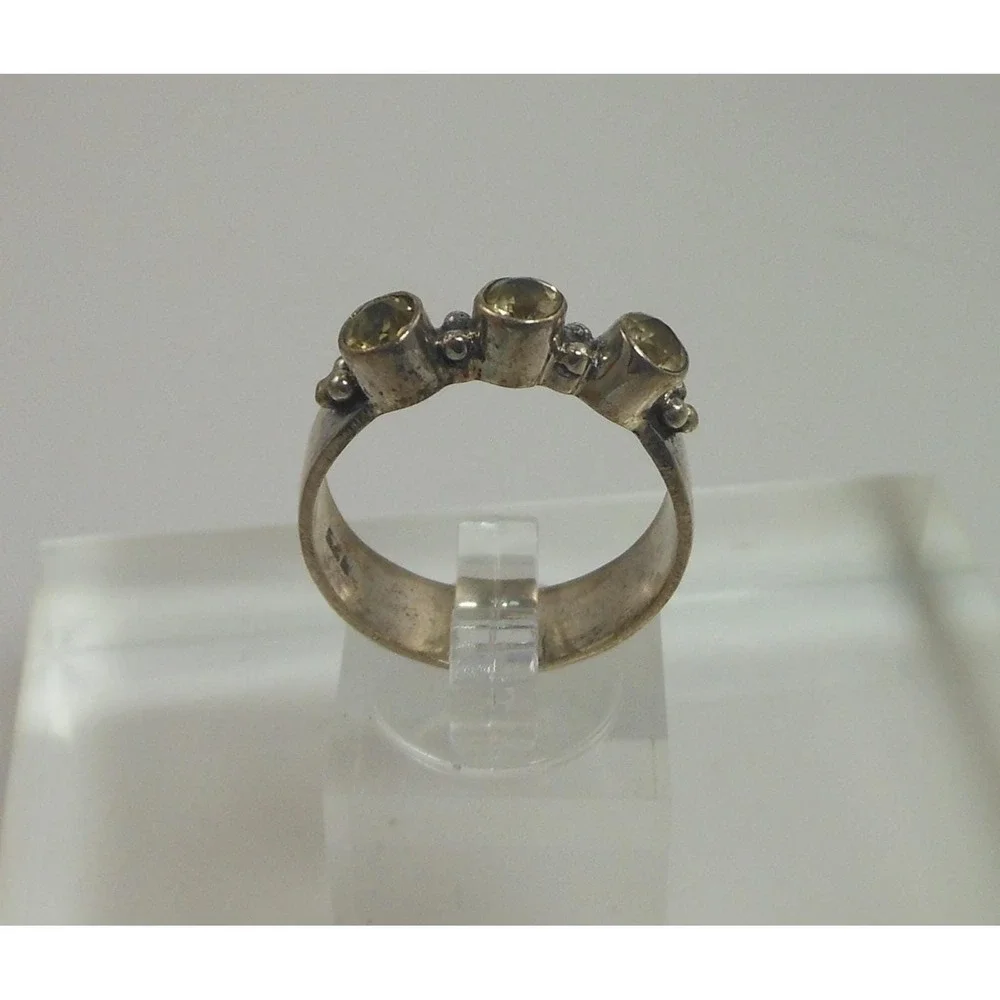 Sterling‎ Silver 925 Three Stone Citrine Granulated Artisan Band Ring Size 9.5